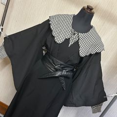 和洋折衷コーデセット｜黒×ギンガムのクラシカルモードな羽織コーデ 白襟フリルシャツ×黒帯スカートセット