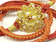 平和屋着物●和装小物　振袖用帯締め　装飾　パール　ラインストーン　金糸　逸品　未使用　AAAW4498ay