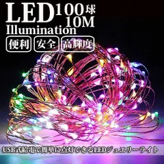 LEDイルミネーション ジュエリーライト USB式 便利 10m 100球 ICチップ付き レインボー ワイヤー クリスマスライト
