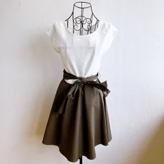 美品⭐️ ジルスチュアート JILL STUART ワンピース ひざ丈 フレア ニット ノースリーブ 異素材 切り替し ウエストベルト リボン ブラウン 茶 大人かわいい