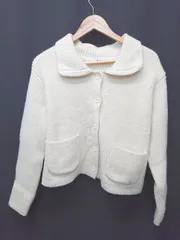 ◇ ⊇ papermoon ペーパームーン リブニット シンプル 長袖 ニットカーディガン サイズ表記なし アイボリー系 レディース E  【1411130008153】