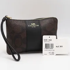 美品 コーチ リストレットポーチ 58035 IMAA8 シグネチャー ブラウン ブラック ポーチ OKZ 2000000 NSK