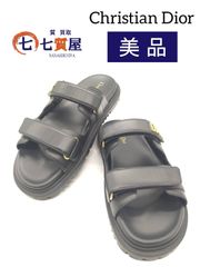 【美品】Christian Dior クリスチャンディオール 《Dioract ディオールアクト》スライドサンダル サイズ42 ブラック×ゴールド金具 ラムスキン