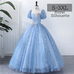 パーティドレス 水色 ブルー 青 イブニングドレス ドレス 大きいサイズ 結婚式 ワンピース 透け感 パーティー お呼ばれ S M L XL LL 2XL XXL 3XL XXXL 着痩せ 謝恩会 豪華 パフォーマンス ロング丈 刺繍 パフスリーブ