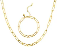 ペーパークリップチェーンネックレス レディース ペーパークリップブレスレットセット ゴールドチェーンリンクネックレス レディース 14Kゴールドチェーンネックレスとブレスレット 厚手のゴールドネックレス ペーパークリップネックレス [ネックレス]