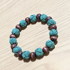 水引×ウッドビーズ　ブレスレット　常盤色　焦茶　☆推し色　緑色　グリーン☆