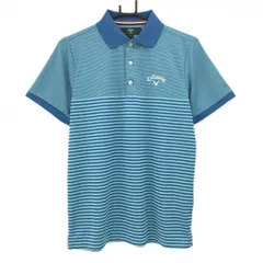 【超美品】キャロウェイ 半袖ポロシャツ ライトブルー×ブルー ボーダー ロゴ刺しゅう メンズ M ゴルフウェア Callaway