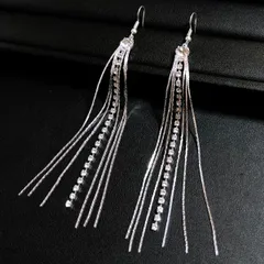 [120mm～] 主役級名脇役 キラキラ Vertically Rhinestone エキゾチックピアス（銀×クリア）ゴージャス エスニック ベリーダンス 映画 劇団 パーティ SA-021