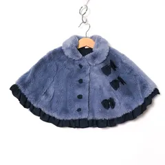 プティマイン ポンチョ ボアフリース リボン付き アウター ベビー 女の子用 Fサイズ ブルー petit main 【中古】