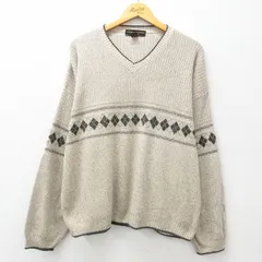 XL/古着 長袖 セーター メンズ 90s アーガイル Vネック ベージュ カーキ 霜降り 25jan10 中古 ニット トップス