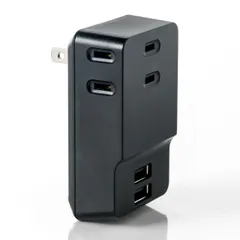 【在庫処分】コンセントタップ付き USB充電器 AC3ポート USB2ポート 2.4A サンワダイレクト コンパクト ブラック 700-AC016BK