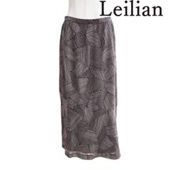 Leilian（レリアン）レディース スカート ロング ロングスカート 秋色　茶　ダークブラウン 幾何学プリント ストライプ 夏 13号 LL