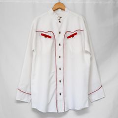 スタンドカラー デザインシャツ ウエスタンシャツ 長袖シャツ ライン ウエスタン ホワイト 白 古着【UR-0336】