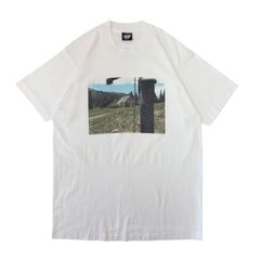 Lサイズ 90s USA製 写真 フォト 風景 アート Tシャツ 井戸 小屋 風景 ヴィンテージ シングルステッチ ホワイト