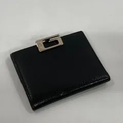 ★M5 GUCCI グッチ Gクリップ レザー 二つ折り財布 シルバー金具 Gロゴ コンパクト ブラック 無地 レディース メンズ 財布