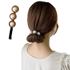 新品 88flix シニヨンメーカー デフトバン お団子ヘアメーカー リボン デフトバンド ヘアアクセ デフトバンド (パール黒)