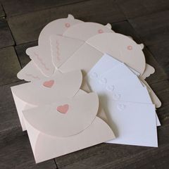メッセージカード ミニサイズ 鳥型封筒付き【5枚セット】ピンク 89×59mm