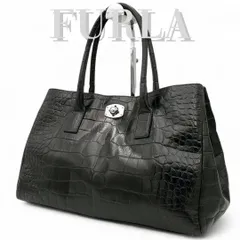 FURLA フルラ ターンロック トートバッグ ショルダーバッグ ハンドバッグ A4収納可能 レザー 本革 クロコ型押し クロコダイル調 イタリア製 肩掛け 通勤通学 ビジネス 黒