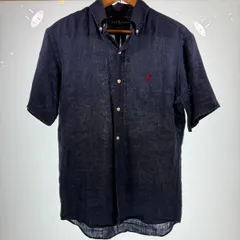 ラルフローレンコットンリネンネイビーシャツ ポロ刺繍 POLO RALPH LAUREN - ポロ ラルフローレン◇上質 総柄 半袖