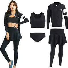 OGproposal 水着 レディース セット ラッシュガード 体型カバー 長袖 レギンス フィットネス 日本サイズM ラベル表記L( ブラック/ホワイト,  M)