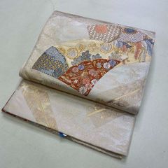【袋帯】中古 帯 礼装 金糸 金 扇柄 扇子 訪問着 付け下げ 色無地 正絹 結婚式 入学式 卒業式 リサイクル 424cm 2194