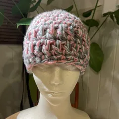 【クロシェハット】冬用　毛糸　ハンドメイド　クラッシャーハット　ニット帽　かぎ針