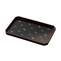 紀州塗り お盆 トレー 長手盆 10寸 すみ切トレー 黒 花チラシ 茶盆 おしゃれ おぼん トレイ 和風 和モダン 日本製 国産