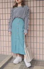 Button Design H-Line Skirt（green）のサムネイル