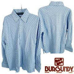 BURGUNDY バーガンディー メンズ 長袖 ストライプ カジュアル シャツ ライトブルー  ボタンシャツ インポート ストリート スタイル HIPHOP ファッション ウェアー カジュアル