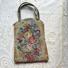 ゴブラン織り バラ柄 ミニトートバッグ 昭和レトロヴィンテージ鞄