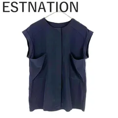 エストネーション ESTNATION フレンチスリーブブラウス パッチポケット とろみ素材 ネイビー 紺のサムネイル