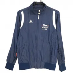 【美品】ルコック ジャケットブルゾン ネイビー×白 織生地 ロゴ刺しゅう  レディース M ゴルフウェア le coq sportif