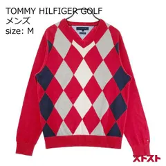 TOMMY HILFIGER GOLF トミー ヒルフィガーゴルフ 長袖ニットセーター ダイヤ 総柄 レッド系 M [240101144216]