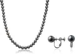 aniva・organic(アニバ・オーガニック) ナチュラルな質感 ネックレス 冠婚葬祭 喪服 葬儀用 慶弔 レディース 礼服( ［01-03］ ［ブラック］ ［イヤリングセット］ ［クラスプ留め］,  ［01］ 全長40cm)