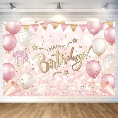 ピンクゴールド バースデー タペストリー ピンクゴールド 誕生日 飾り付け バースデー フォトポスター ピンクゴールド 誕生日 写真背景 Happy Birthday パーティー タペストリー おしゃれ 誕生日 デコレーション 子供 0
