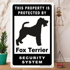雑貨【Fox Terrier/フォックス・テリア】  Dog ドッグ  犬    メタルポスタ―　Security  セキュリティー 警告  ヤードサイン メタルプレート  ブリキ看板  -140