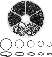 PH PandaHall 丸カン 黒 二重 マルカン 373個入り キーリング 金具 基礎パーツ 5サイズ キーホルダー ジュエリー DIY用 鉄製 丸環 アクセサリーパーツ 8/10/12/15/20mm 収納ボックス( 黒)