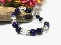 パープルタイガーアイ×水晶 パワーストーン ブレスレット 天然石ブレス 10mm (ロンデル：シルバー) メンズ・レディース　浄化済み △