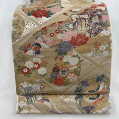 おまけ付❤️六通袋帯 純金箔24金 道永扇面群鶴文 美品
