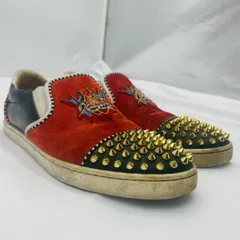 【❗️✨インパクト大✨❗️】Christian Louboutin ✨スタッズ スリッポン 👟赤×黒 刺繍ロゴ 🌟ド派手デザイン❗️