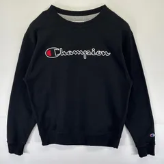 古着 チャンピオン Champion スウェット プルオーバー トレーナー ビッグロゴ ワッペン クルーネック M  ブラック メンズ