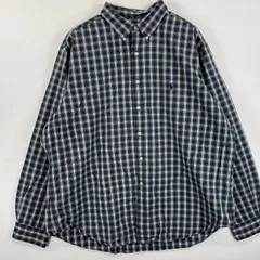 古着 90's/90年代 ラルフローレン RALPH LAUREN 長袖シャツ ボタンダウン ロゴ刺繍 ワンポイント 18 XXL  ネイビー系 チェック メンズ