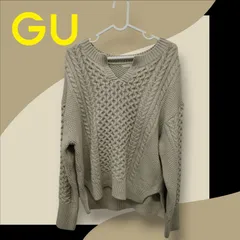 GUケーブルキーネックセーター  オフホワイト  T-230