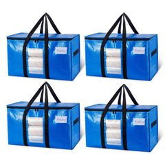 【在庫処分】耐荷重 旅行 キャンプ 背負える ブルー 引っ越し 省スペース カバン 折りたたみ式 防塵防水 羽毛布団 4個セット 洋服 衣装ケース 持ち手付き 透明窓 特大容量 100L 収納ケース 引越しバッグ 布団収納袋 大きいバッグ TAILI