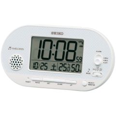 【人気商品】セイコークロック(Seiko Clock) 置き時計 白パール 本体サイズ: 8.1×15.9×4.9cm 目覚まし時計 電波 デジタル 温度 湿度 表示 SQ795W