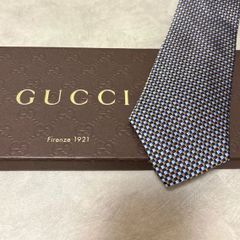 美品 GUCCI グッチ シルク 100％ ネイビー/ライトブルー/ブラウン 254-685