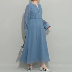 Ray BEAMS レイビームス カット トビーキーネックワンピース フレア 凸凹 オケージョン お呼ばれ 二次会 ブルー 0サイズ  レディース 春 ゴーゴー古着久喜倉庫店 草1132