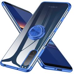 新品 リング クリア カバー TPU 耐衝撃 透明 SO-52A 青 メッキ加工 ケース SOG02 スマホケース 一体型 II スタンド機能 車載ホルダー 5 ストラップホール付き Sony エクスペリア5II Xperia ケース ブルー