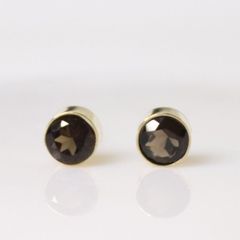 14KGF スモーキークォーツ 4mm 天然石 ベゼル ピアス