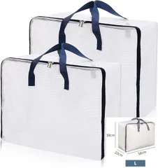 布団収納袋 【大容量 L（58x38x22cm）2個セット】 ダークブルー ふとん 収納袋